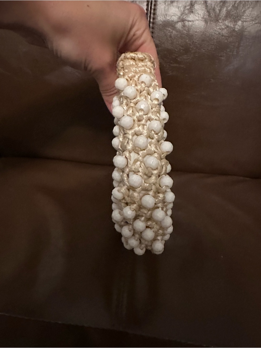 Vintage Cream Woven Beaded Raffia Wristlet Clutch - Picture 5 of 11